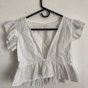 Cropped White Ruffled Top